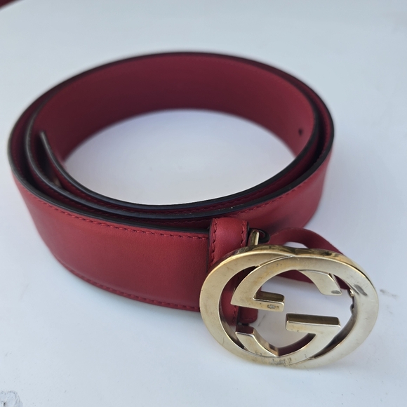 GUCCI Interlocking GG Red Leather Belt – 1.5